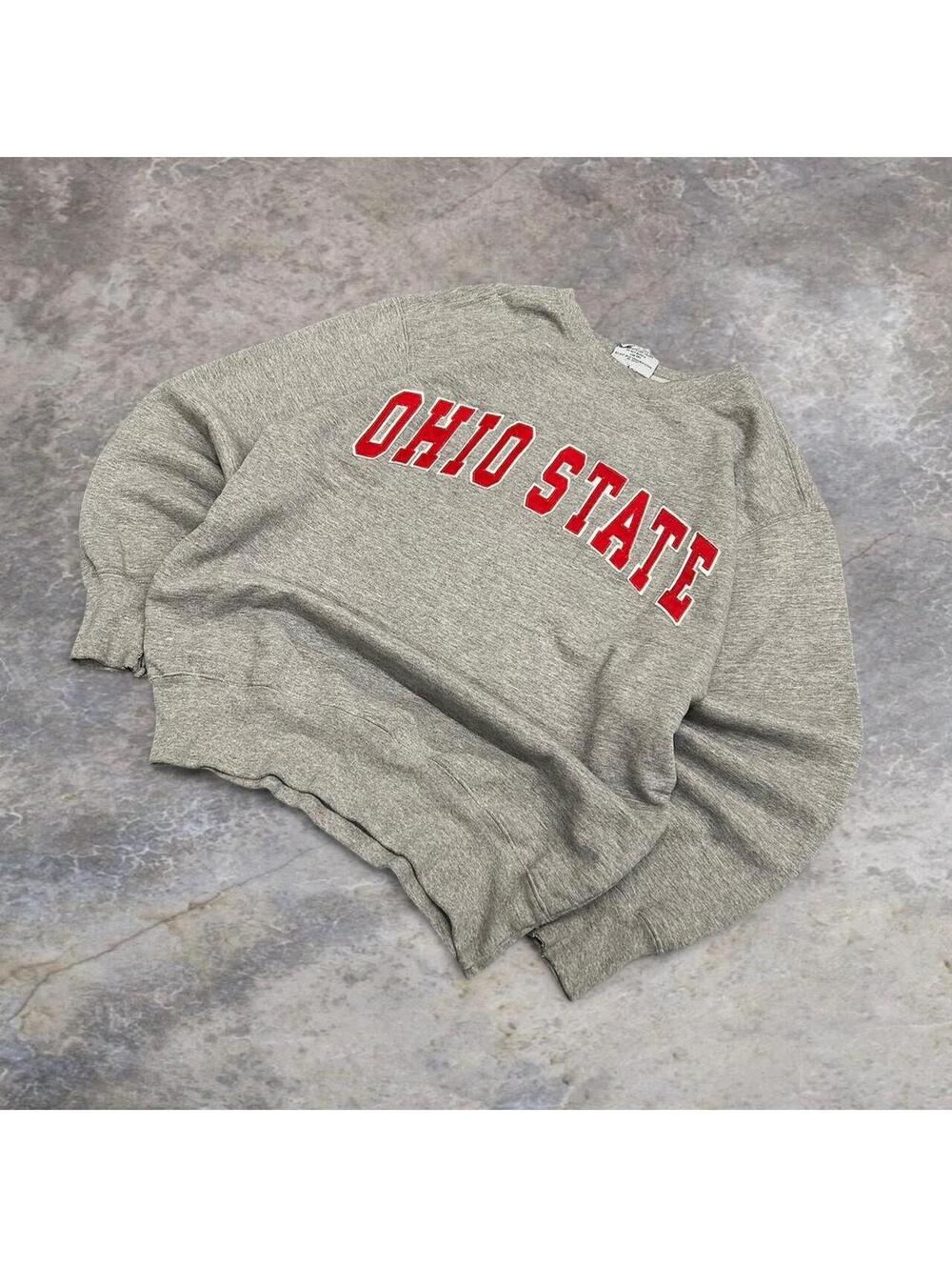 Grey and red vintage Ohio State University crewneck sweatshirt sportswear